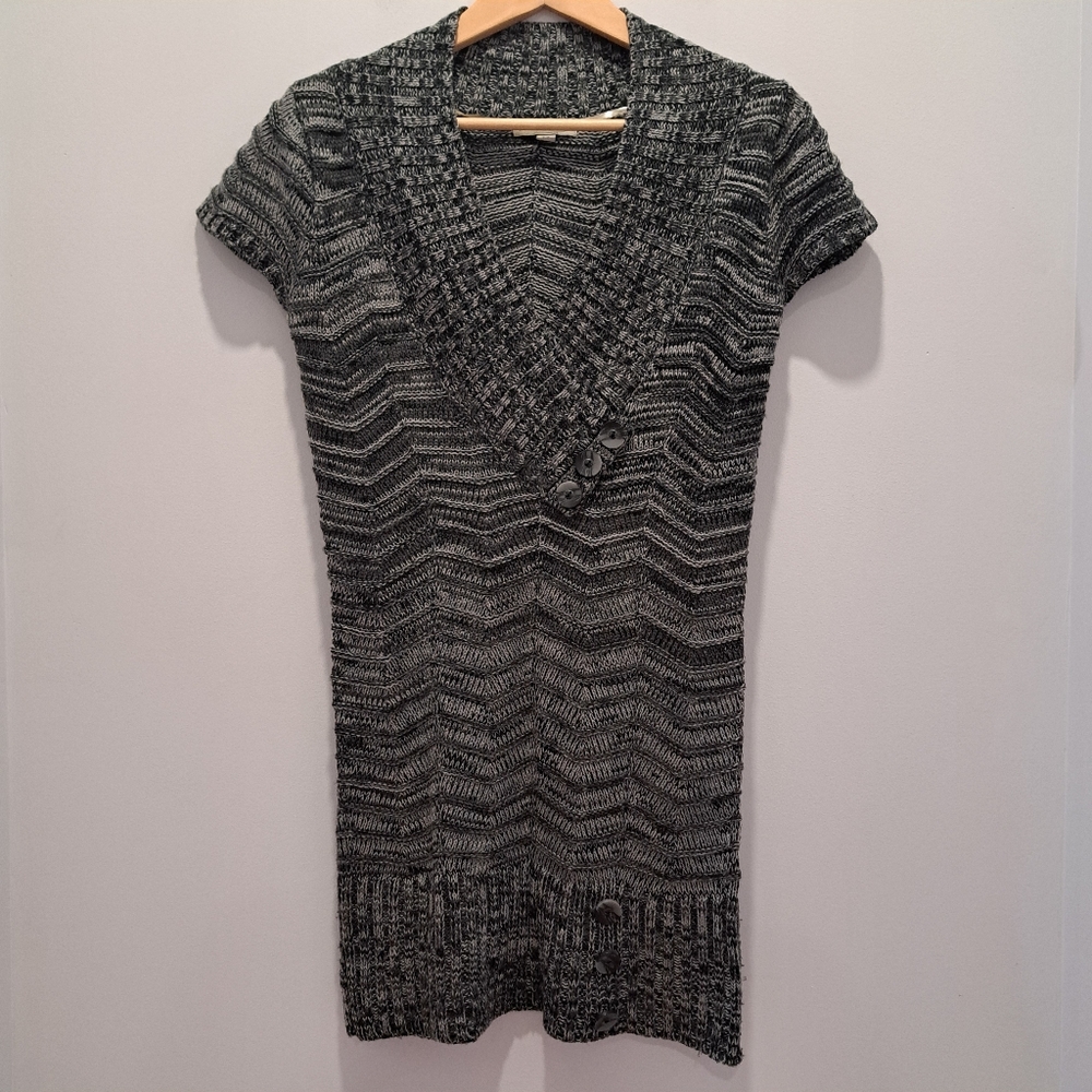 Vintage Gray V-neck Chevron Knit Y2K Indie Retro Grunge Mini Sweater Dress Small